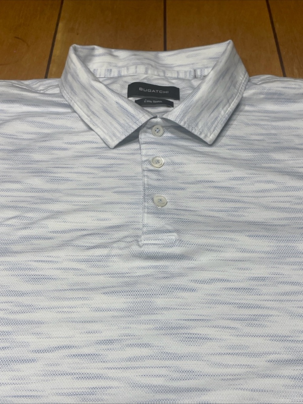 Bugatchi Victor Stitch Print Ooohcotton Polo 8 Way Stretch Size XL White/Blue